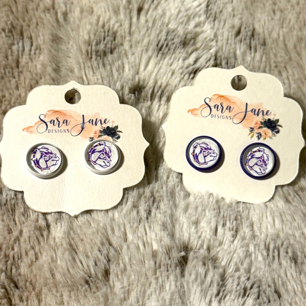 Bulldog SCHOOL SPIRIT button earring bundle